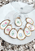 Mahjong Oyster Shell Wine Charms Handcrafted Mahjong Party Favors, Gold Rimmed Mahj & Mimosas Wine Glass Charms, Mah Jong Girls Night Gift