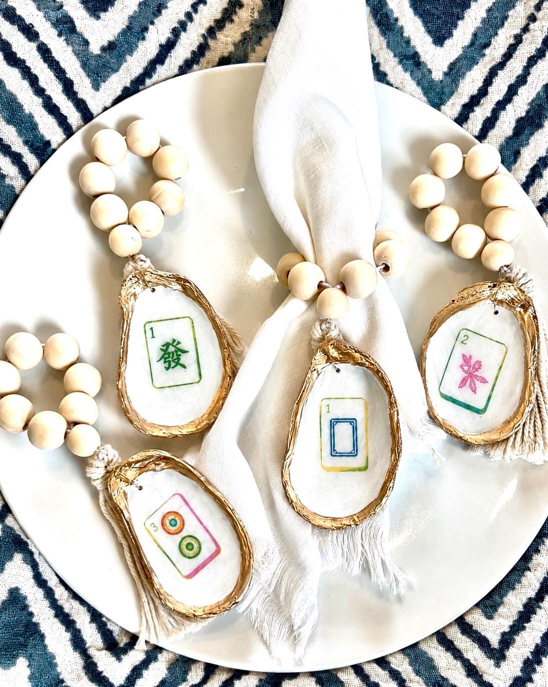 Mahjong Oyster Shell Napkin Ring Mahjong Table Decor, Handcrafted Oyster Shell Napkin Holder Mahjong Party Tablescape Mahj & Mimosas Decor