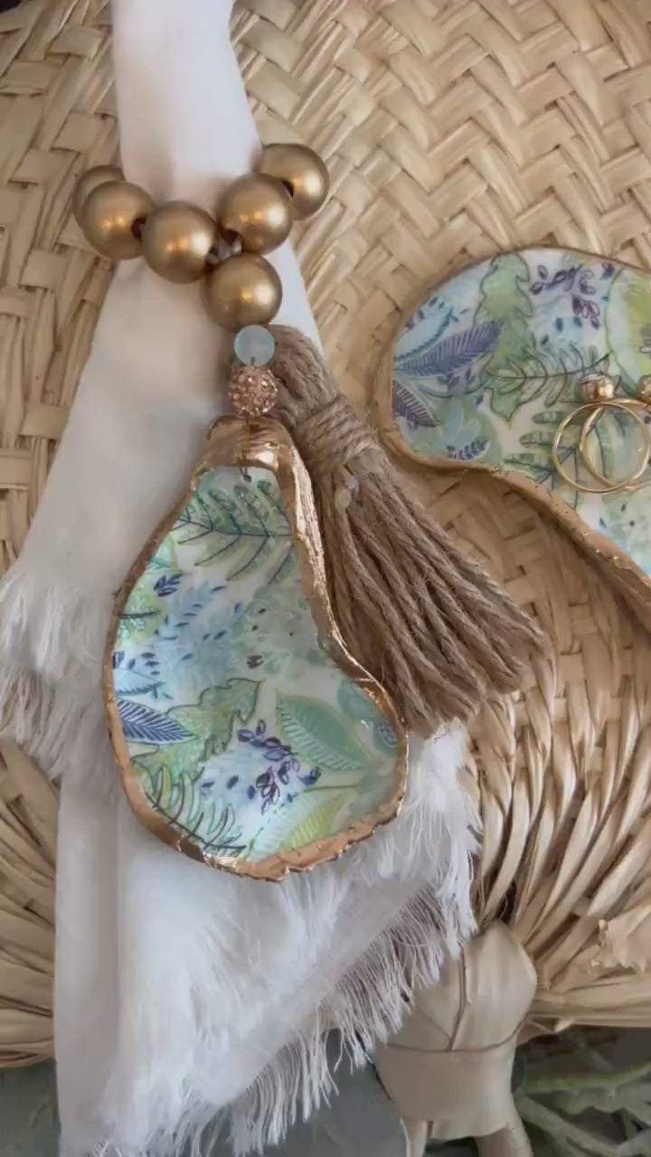 Palm beach event favor and decor set coastal ring dish favor & shell place setting, Palm beach charity gala coastal decor and favor idea